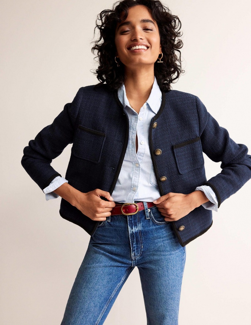 Boden Trimmed Textured Jacke Damen Blau | ALTZD-6398