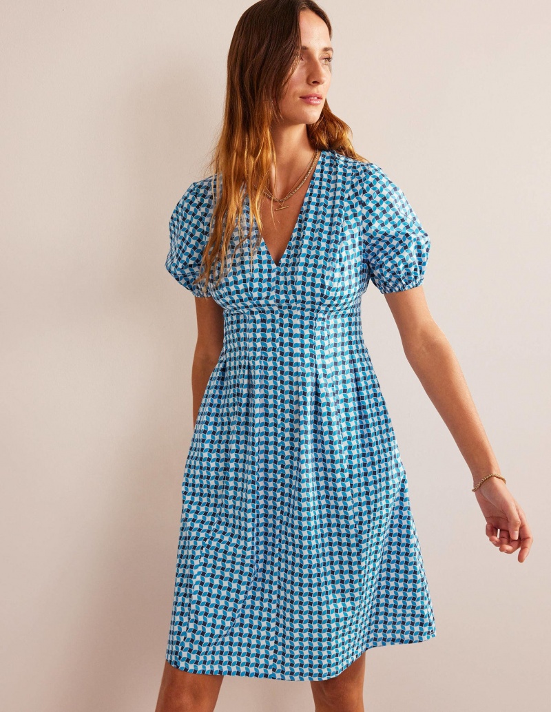 Boden V-Neck Dart Detail Kleid Damen Blau | OUAPD-4387