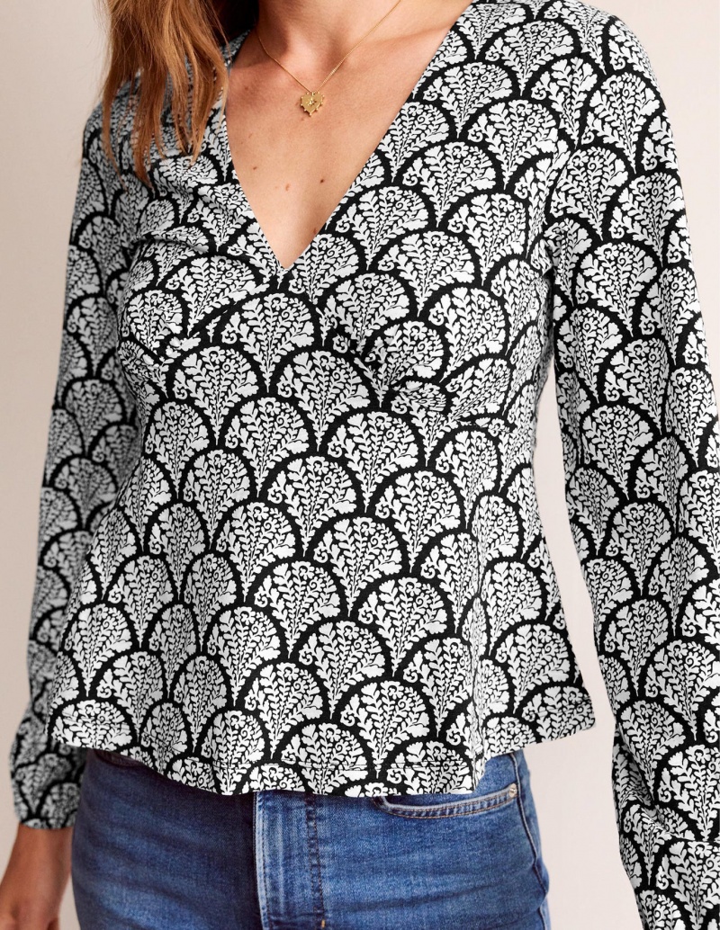Boden V-Neck Peplum Oberteile Damen Schwarz | FKWYV-7592
