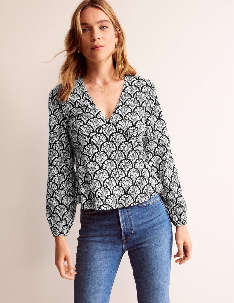 Boden V-Neck Peplum Oberteile Damen Schwarz | FKWYV-7592