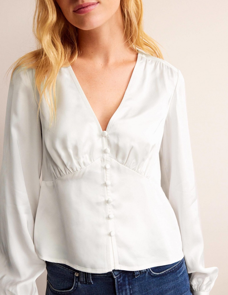 Boden V-Neck Tea Blouse Oberteile Damen Weiß | CTSZH-9187