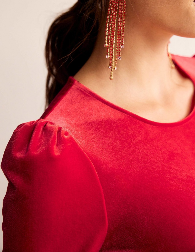Boden Velvet Party T shirts Damen Rot | IKRMW-4950