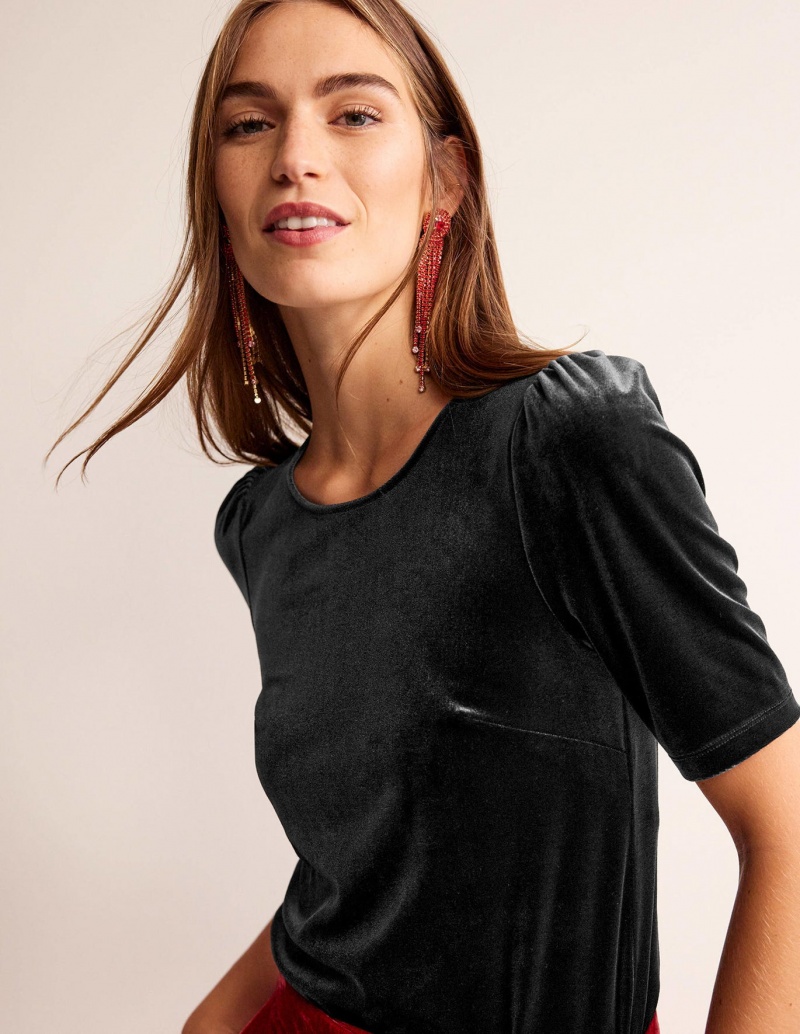 Boden Velvet Party T shirts Damen Schwarz | LFYDR-6319