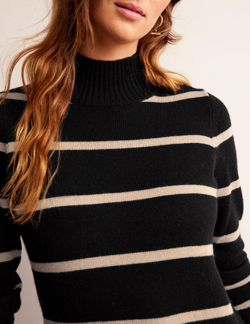 Boden Verity Gestrickt Kleid Damen Schwarz Braun | QCEKH-1367