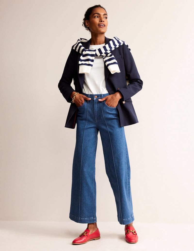 Boden Weite Leg Seam Jeans Damen Blau | TUPJL-9148