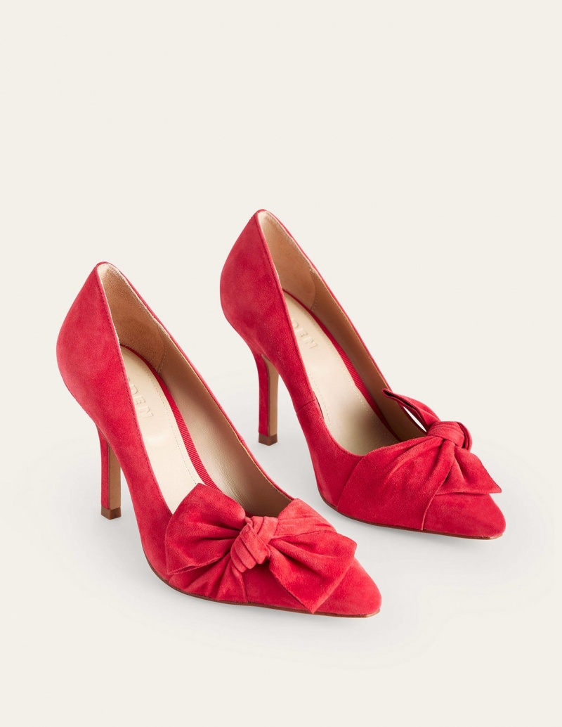 Boden Wildleder-Bow Absatz Court Schuhe Damen Rot | FGXNQ-5928