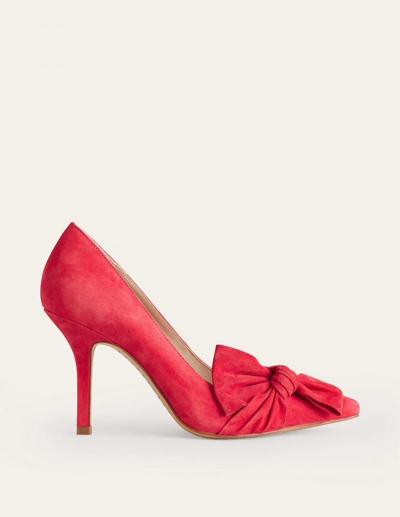 Boden Wildleder-Bow Absatz Court Schuhe Damen Rot | FGXNQ-5928