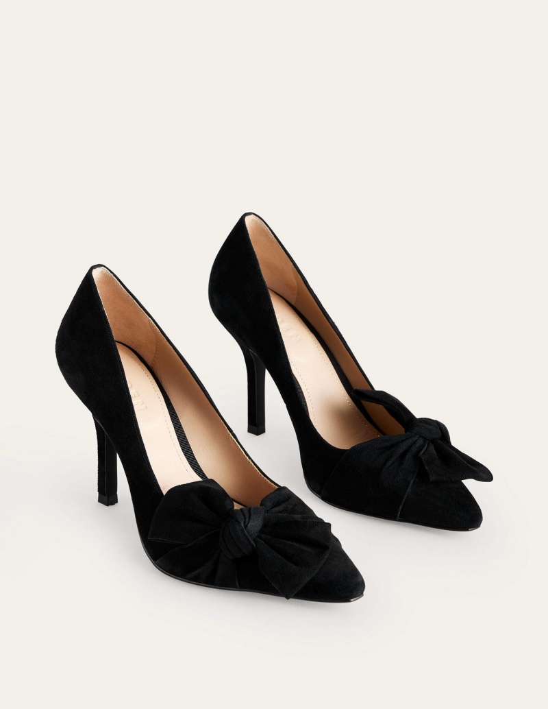 Boden Wildleder-Bow Absatz Court Schuhe Damen Schwarz | KYIXZ-8659
