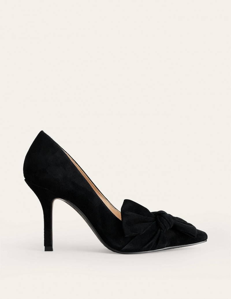 Boden Wildleder-Bow Absatz Court Schuhe Damen Schwarz | KYIXZ-8659