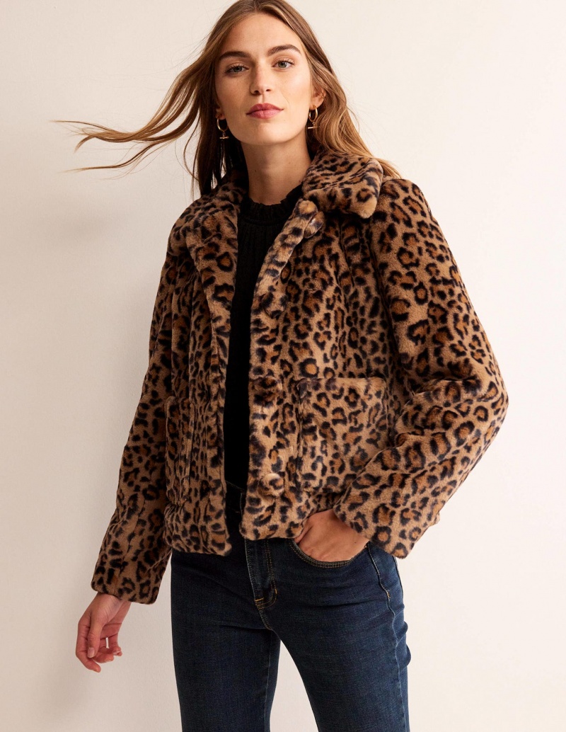 Boden York Faux-Fur Mäntel Damen Leopard | TPOUH-2714