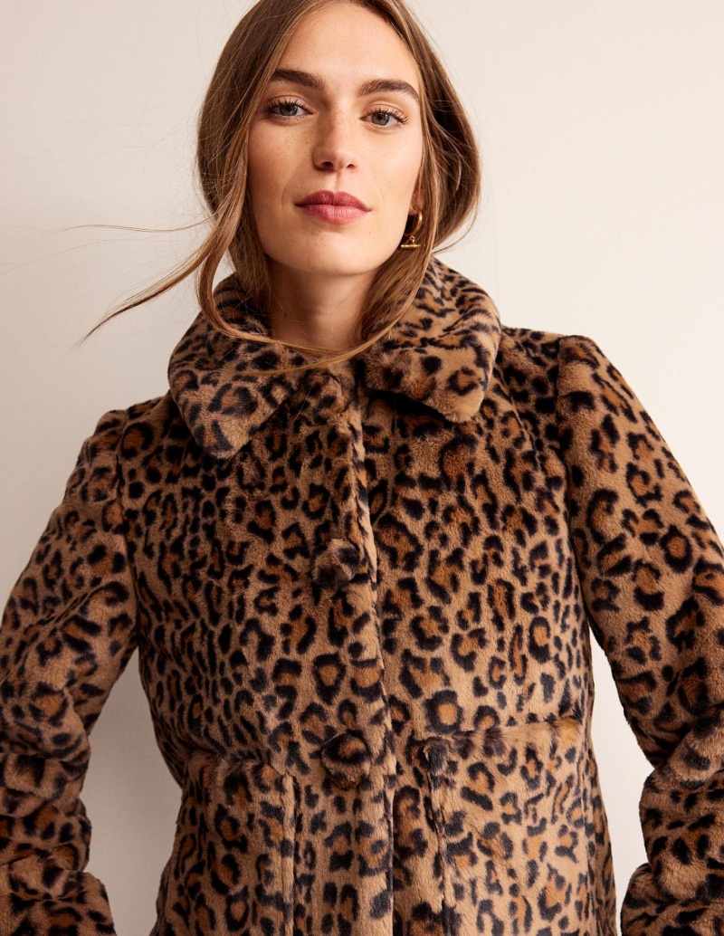 Boden York Faux-Fur Mäntel Damen Leopard | TPOUH-2714