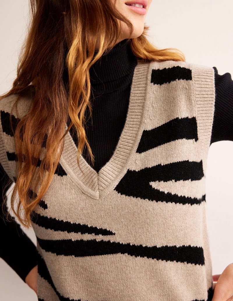 Boden Zebra Tank Strickjacke Damen Schwarz | SBJLC-1590